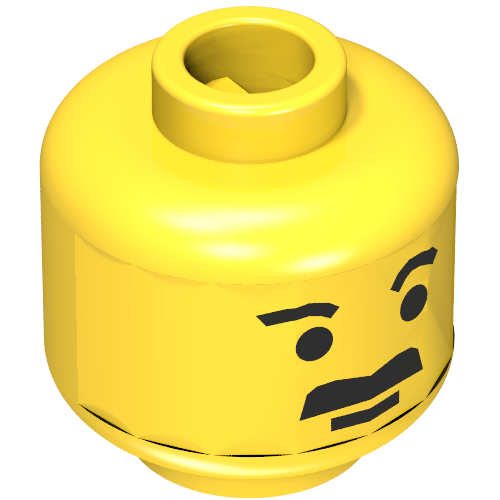 Tête de minifigurine, moustache épaisse plat et les sourcils courts motif imprimé [tenon creux bouché] (Minifig Head, Moustache Thick Flat and Short Eyebrows Print [Blocked Open Stud])