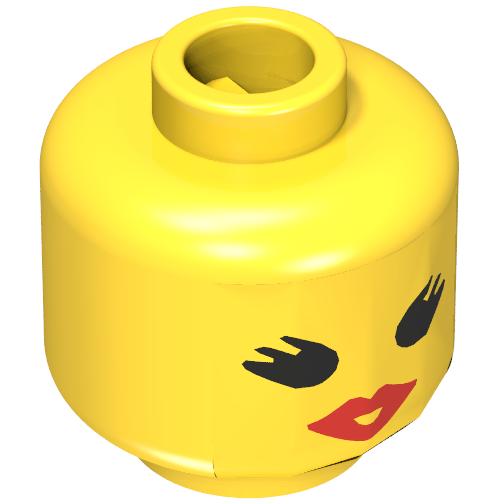 Tête de minifigurine, lèvres rouges, bouche ouverte, cils épais motif imprimé [tenon creux bouché] (Minifig Head, Red Lips, Open Mouth, Thick Eyelashes Print [Blocked Open Stud])