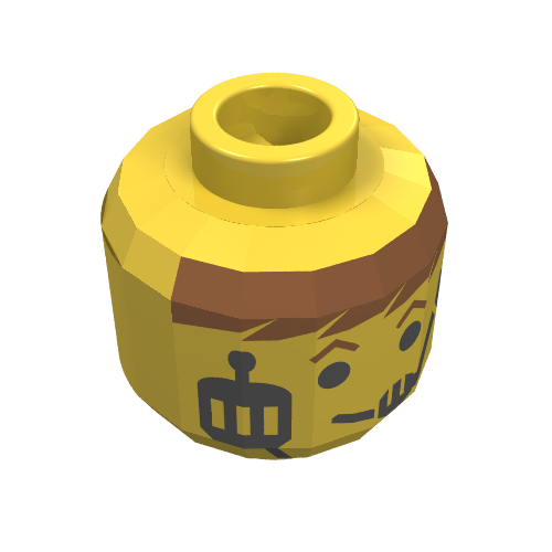 Tête de minifigurine rebelle pilote (vandeur hollandais) / aquanaute, casque sur sourire, cheveux brun-rouge & sourcils imprimé motif [tenon creux bouché] (Minifig Head Rebel Pilot (Dutch Vander) / Aquanaut, Headset Over Smile, Red-Brown Hair & Eyebrows Print [Blocked Open Stud])