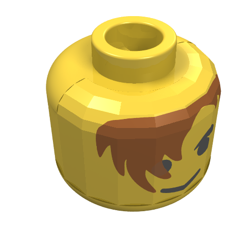 Tête de minifigurine, Cheveux bruns sur les yeux, Motif imprimé sourcils (Minifig Head, Brown Hair over Eye, Eyebrows Print)