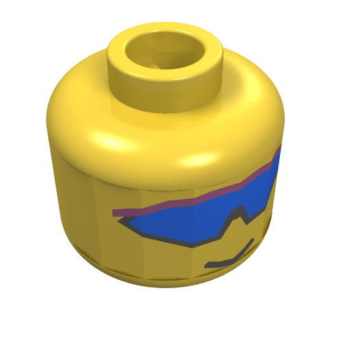 Tête de minifigurine, bleu wrap-around lunettes de soleil motif imprimé [tenon creux bouché] (Minifig Head, Blue Wrap-Around Sunglasses Print [Blocked Open Stud])