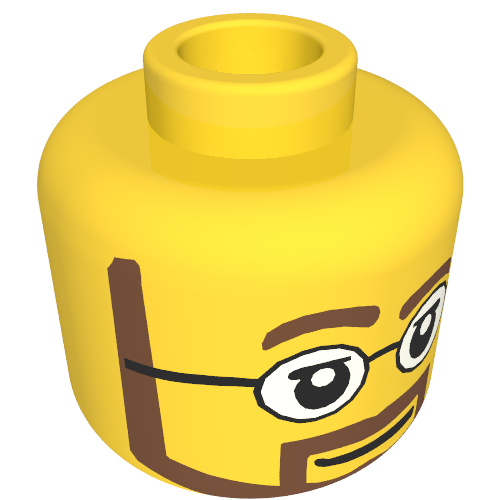 Tête de minifigurine, Barbe brune avec pupilles blanches et Lunettes motif imprimé [tenon creux] (Minifig Head, Neat Brown Beard with White Pupils and Glasses Print [Hollow Stud])