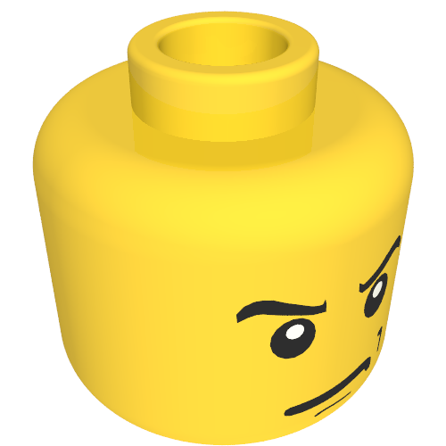 Tête de minifigurine, Sourcils et coqs, pupilles blanches imprimé (Minifig Head, Eyebrows and Scowl, White Pupils Print)