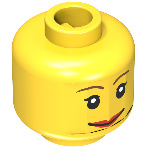 Tête de minifigurine, Sourcils bruns effrayés / Motif imprimé souriant [Bloqué ouvert tenon] (Minifig Head, Brown Eyebrows Scared / Smiling Print [Blocked Open Stud])