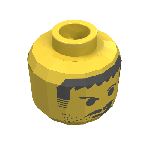 Tête de minifigurine harry canne / joueur de football, moustache scruffy sourcils levés, motif : sourire en coin (Minifig Head Harry Cane / Soccer Player, Moustache Scruffy Raised Eyebrows, Smirk Print)