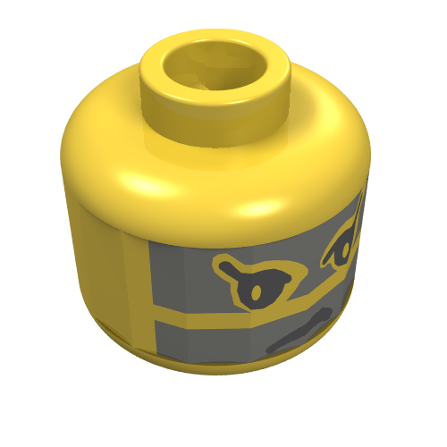 Tête de minifigurine Achu, peinture pour le visage avec rayures grises sur le visage (Minifig Head Achu, Face Paint with Gray Stripes across Face Print)