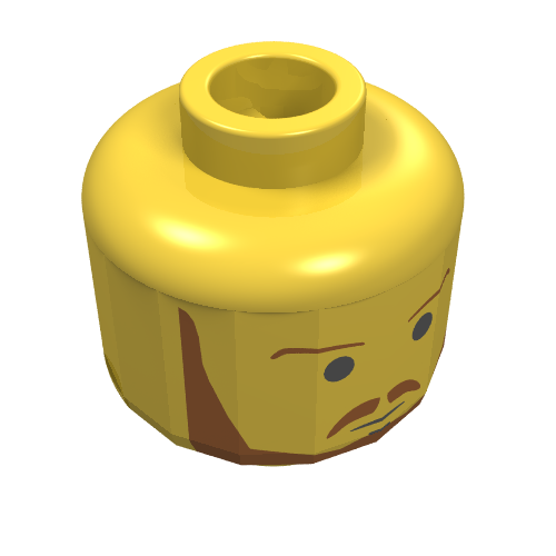Tête de minifigurine Qui-Gon Jinn, barbe avec sourcils bruns, moustache et barbe, motif imprimé fossette au menton noir [tenon creux bouché] (Minifig Head Qui-Gon Jinn, Beard with Brown Eyebrows, Moustache and Beard, Black Chin Dimple Print [Blocked Open Stud])