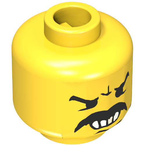 Tête de minifigurine Bandit, moustache en colère, dents blanches et motif imprimé de dents d'or [tenon creux bouché] (Minifig Head Bandit, Moustache Angry, White Teeth and Gold Tooth Print [Blocked Open Stud])