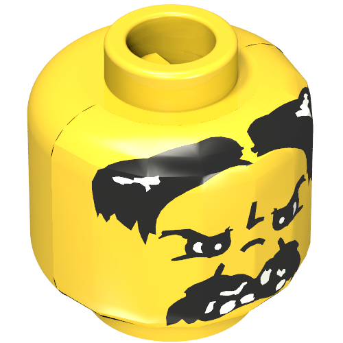 Tête de minifigurine Bandit, moustache noir en colère et manquant dents motif imprimé [tenon creux bouché] (Minifig Head Bandit, Moustache Black Angry and Missing Teeth Print [Blocked Open Stud])