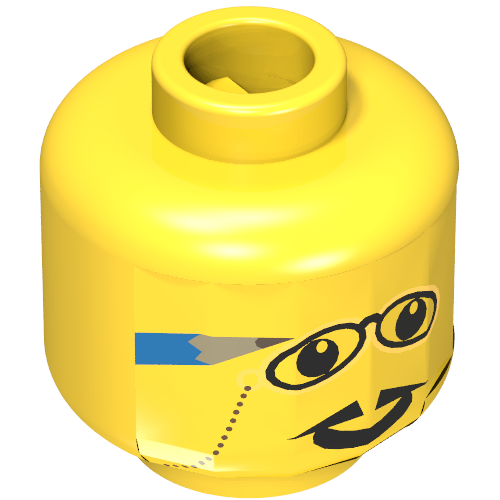 Figurine banquier tête, lunettes avec crayon derrière l'oreille, et motif imprimé moustache pointue [tenon creux bouché] (Minifig Head Banker, Glasses with Pencil Behind Ear, and Pointed Moustache Print [Blocked Open Stud])