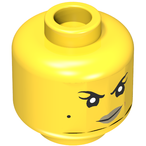 Tête de minifigurine Nya, sourcils, grain de beauté, lèvres beige foncé, sourire tordu / motif imprimé regard menaçant (Minifig Head Nya, Eyebrows, Beauty Mark, Dark Tan Lips, Crooked Smile / Scowl Print)