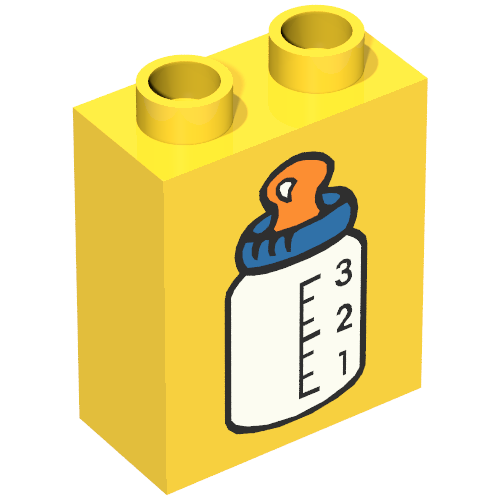 Rendu LDraw de Duplo Brique 1 x 2 x 2 avec Baby Bottle Blue Top Print, couleur indicative