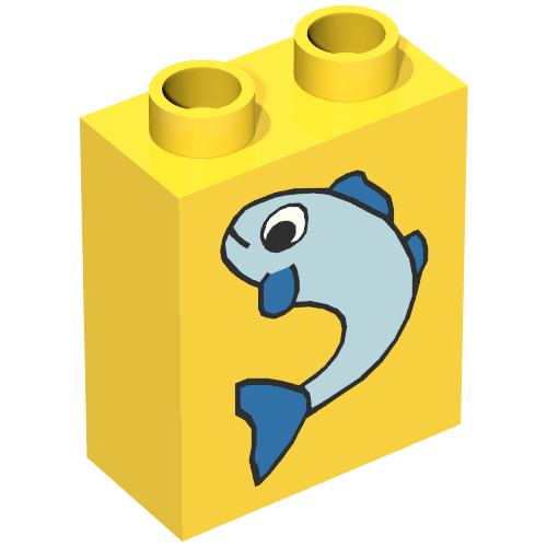 Rendu LDraw de Duplo Brique 1 x 2 x 2 avec Fish Small Print, couleur indicative