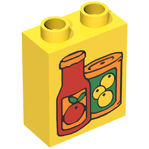 Rendu LDraw de Duplo Brique 1 x 2 x 2 avec Fruit Juice Containers Print, couleur indicative
