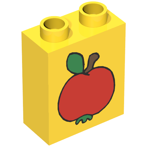 Rendu LDraw de Duplo Brique 1 x 2 x 2 avec Red Apple Print, couleur indicative