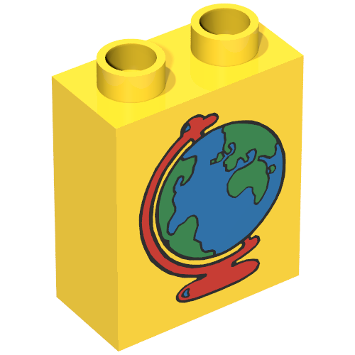 Rendu LDraw de Duplo Brique 1 x 2 x 2 avec Globe Print, couleur indicative