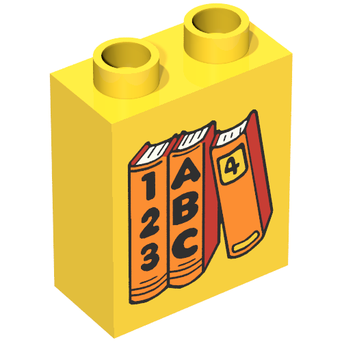 Rendu LDraw de Duplo Brique 1 x 2 x 2 avec Three Books Print, ABC and 123, couleur indicative