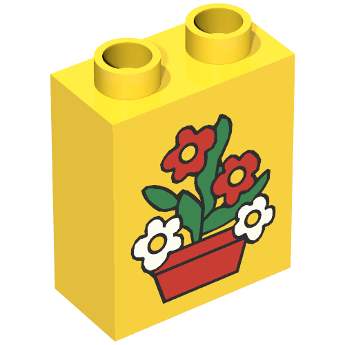 Rendu LDraw de Duplo Brique 1 x 2 x 2 avec Flower Pot Print, couleur indicative
