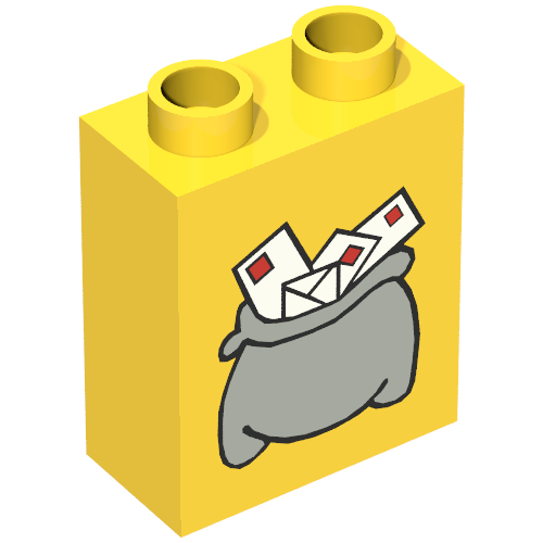 Rendu LDraw de Duplo Brique 1 x 2 x 2 avec Small Dark Gray Mail Bag Print, couleur indicative
