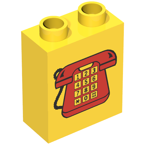 Rendu LDraw de Duplo Brique 1 x 2 x 2 avec Telephone Print 1, Red, couleur indicative