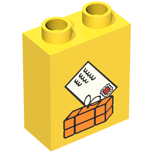 Rendu LDraw de Duplo Brique 1 x 2 x 2 avec Parcel and Mail Envelope Print, couleur indicative