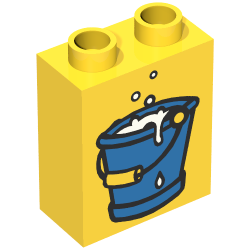 Rendu LDraw de Duplo Brique 1 x 2 x 2 avec Bucket of Water in Blue Print, couleur indicative