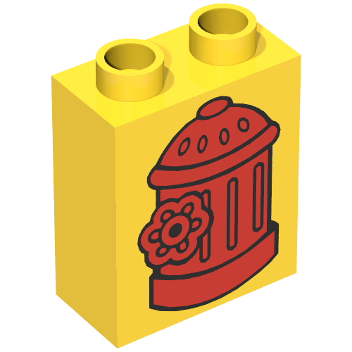 Rendu LDraw de Duplo Brique 1 x 2 x 2 avec Red Fire Hydrant Print, couleur indicative