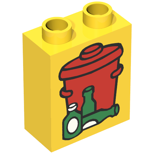 Rendu LDraw de Duplo Brique 1 x 2 x 2 avec Garbage / Trash Can Print, couleur indicative