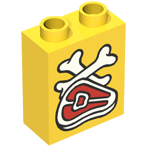 Rendu LDraw de Duplo Brique 1 x 2 x 2 avec Steak and Bones Print, couleur indicative