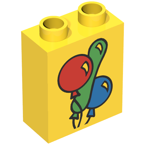 Rendu LDraw de Duplo Brique 1 x 2 x 2 avec Three Balloons Print, couleur indicative