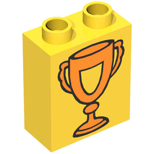 Rendu LDraw de Duplo Brique 1 x 2 x 2 avec Trophy Cup avec Shield, Orange Print, couleur indicative