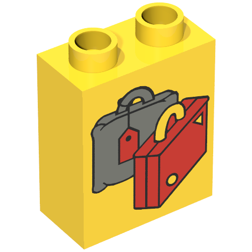 Rendu LDraw de Duplo Brique 1 x 2 x 2 avec Suitcases Red and Dark Gray Print, couleur indicative