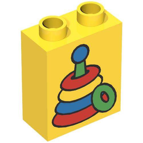Rendu LDraw de Duplo Brique 1 x 2 x 2 avec Stacking Rings Toy Print, couleur indicative