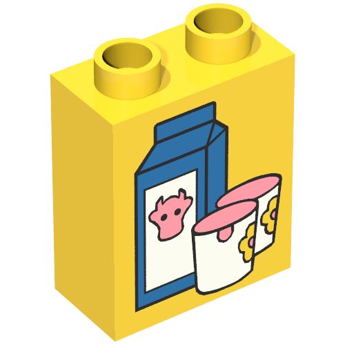 Rendu LDraw de Duplo Brique 1 x 2 x 2 avec Milk Carton and Glasses Print, couleur indicative