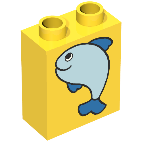 Rendu LDraw de Duplo Brique 1 x 2 x 2 avec Fish Large Print, couleur indicative