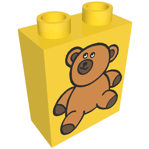 Rendu LDraw de Duplo Brique 1 x 2 x 2 avec Brown Teddy Bear Print, couleur indicative