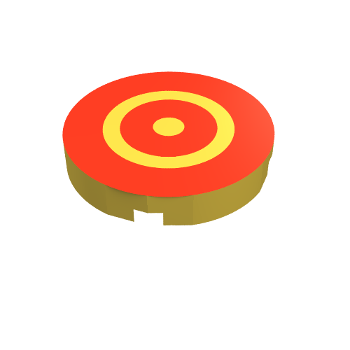 Rendu LDraw de Tuile ronde 2 x 2 avec des anneaux rouges motif imprimé (Tile Round 2 x 2 with Red Rings Print), couleur indicative
