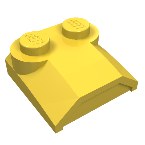 Rendu LDraw de Brique courbée 2 x 2 x 2/3 Deux tenons et Lip End (Brick Curved 2 x 2 x 2/3 Two Studs and Lip End), couleur indicative