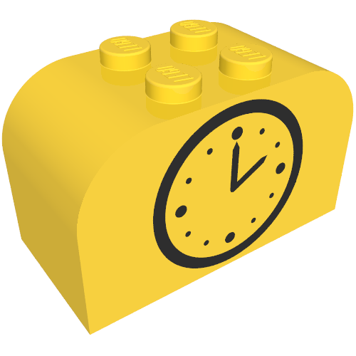 Rendu LDraw de Brique courbe 2 x 4 x 2 double avec motif imprimé horloge (Brick Curved 2 x 4 x 2 Double with Clock Print), couleur indicative