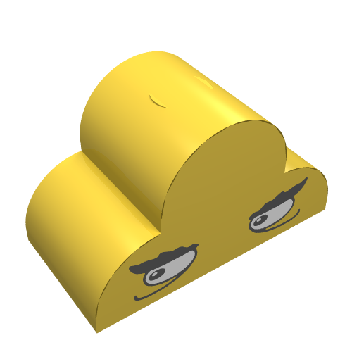 Rendu LDraw de Brique courbée 2 x 4 x 2 triple, sans tenons avec des yeux de monstre motif imprimé (Brick Curved 2 x 4 x 2 Triple, No Studs with Monster Eyes Print), couleur indicative