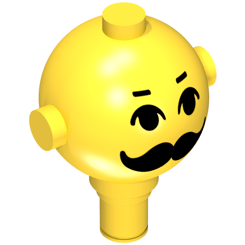 Rendu LDraw de Tête de figurine de femme au foyer avec des yeux, des sourcils et moustache motif imprimé (Homemaker Figure Head with Eyes, Eyebrows and Moustache Print), couleur indicative