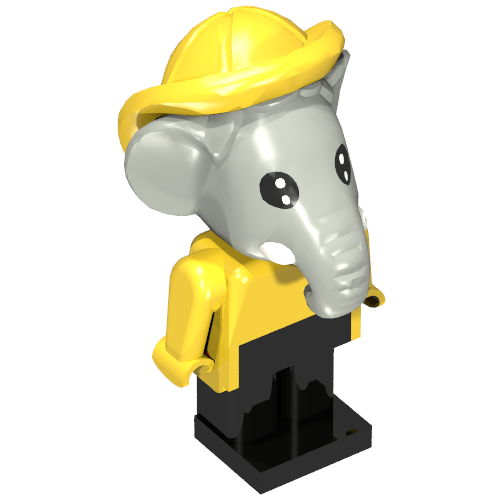 Rendu LDraw de Figurine Fabuland, éléphant edward, chemise jaune, chapeau jaune (Fabuland Figure, Edward Elephant, Yellow Shirt, Yellow Hat), couleur indicative