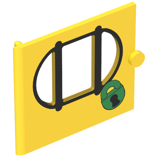 Rendu LDraw de Fabuland, porte avec vitre ovale en 3 sections avec motif imprimé de serrure de police (Fabuland, Door with Oval Pane in 3 Sections with Police Lock Print), couleur indicative