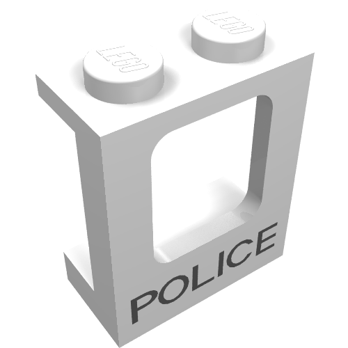 Rendu LDraw de Fenêtre 1 x 2 x 2 Avion avec motif imprimé 'POLICE' (Window 1 x 2 x 2 Plane with 'POLICE' Print), couleur indicative