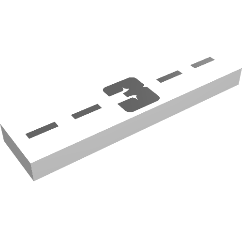Rendu LDraw de Tuile 1 x 4 avec motif imprimé '- - 3 - -' (Tile 1 x 4 with '- - 3 - -' Print), couleur indicative
