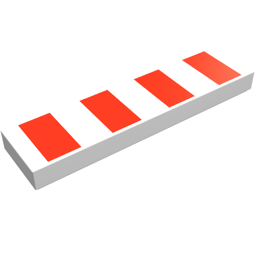 Rendu LDraw de Tuile 1 x 4 avec 4 bandes rouges motif imprimé (Tile 1 x 4 with 4 Red Stripes Print), couleur indicative