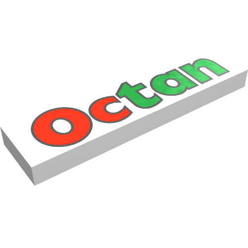 Rendu LDraw de Tuile 1 x 4 avec motif imprimé logo 'Octan' (Tile 1 x 4 with 'Octan' Logo Print), couleur indicative