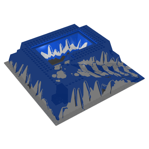 Rendu LDraw de Plaque de base Élevé 32 x 32 avec rampe et fosse, motif imprimé glace (Baseplate Raised 32 x 32 with Ramp and Pit, Ice Print), couleur indicative