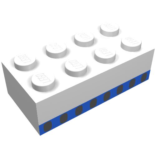 Rendu LDraw de Brique 2 x 4 avec fenêtres planes 8 en fines rayures bleues motif imprimé (Brick 2 x 4 with Plane Windows 8 in Thin Blue Stripe Print), couleur indicative