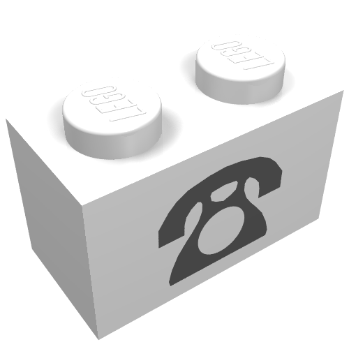 Rendu LDraw de Brique 1 x 2 avec motif imprimé téléphone (Brick 1 x 2 with Telephone Print), couleur indicative